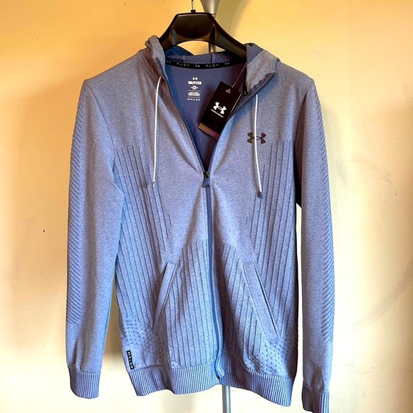 Under Armour UA Men's RUSH HeatGear Seamless Full-Zip Hoodie | Size S Man | Blue - Picture 1 of 13